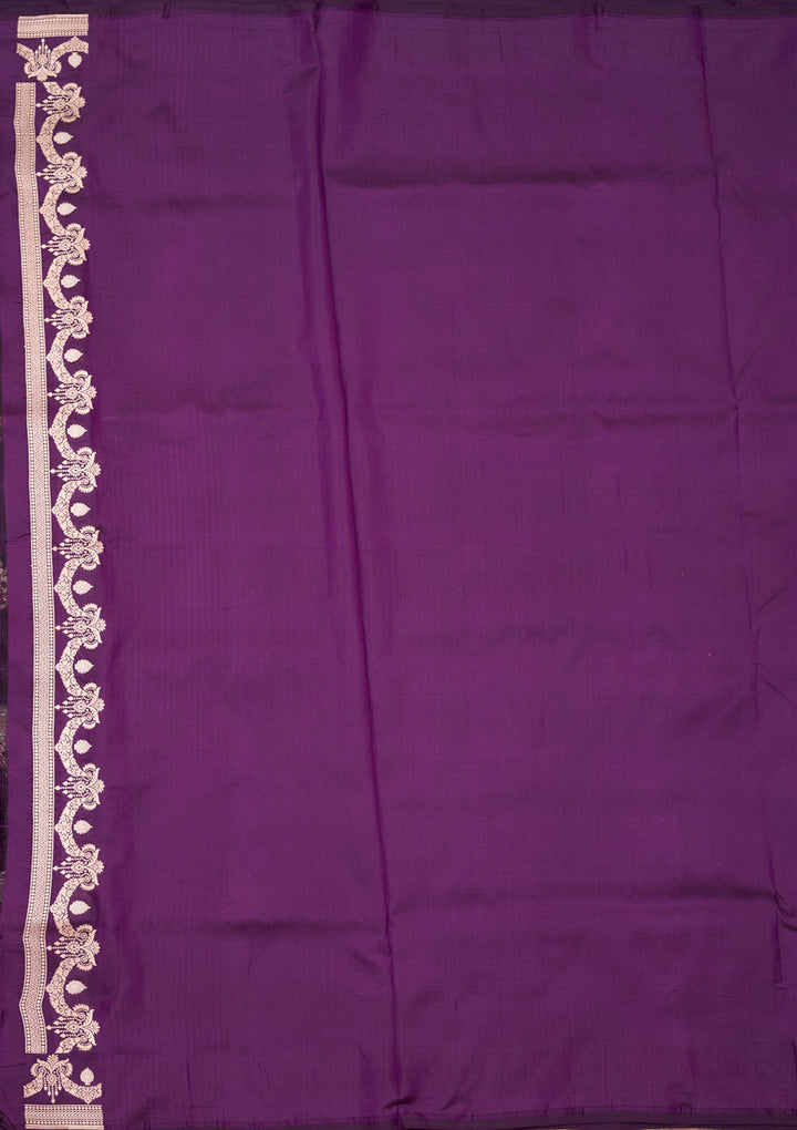 Purple Silk Buti Gold Zariwork Saree With Matching Blouse Piece