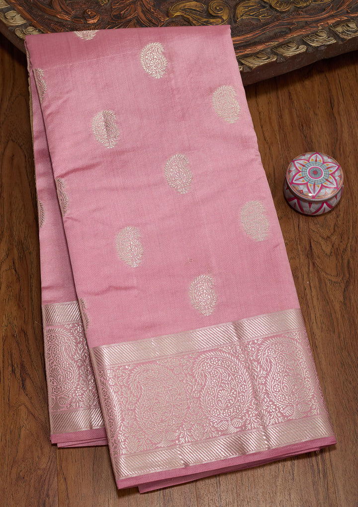 Onion Pink Silk Buti Zariwork Saree With Matching Blouse Piece