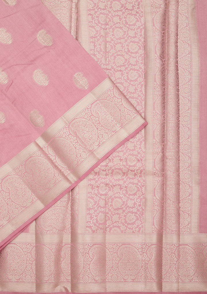 Onion Pink Silk Buti Zariwork Saree With Matching Blouse Piece