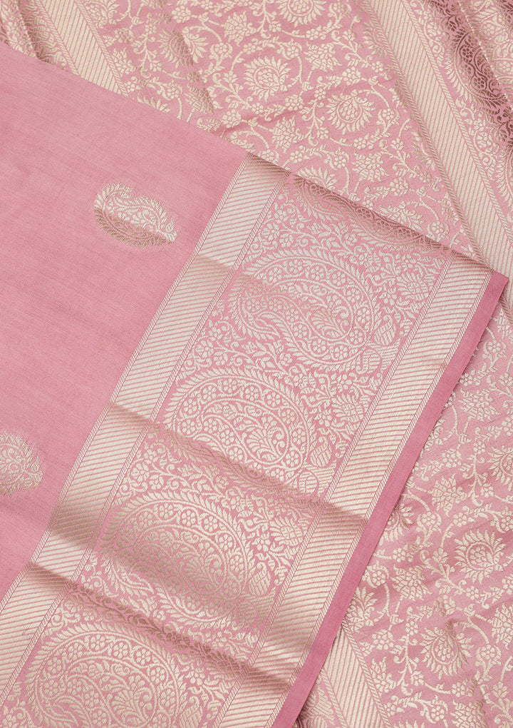 Onion Pink Silk Buti Zariwork Saree With Matching Blouse Piece