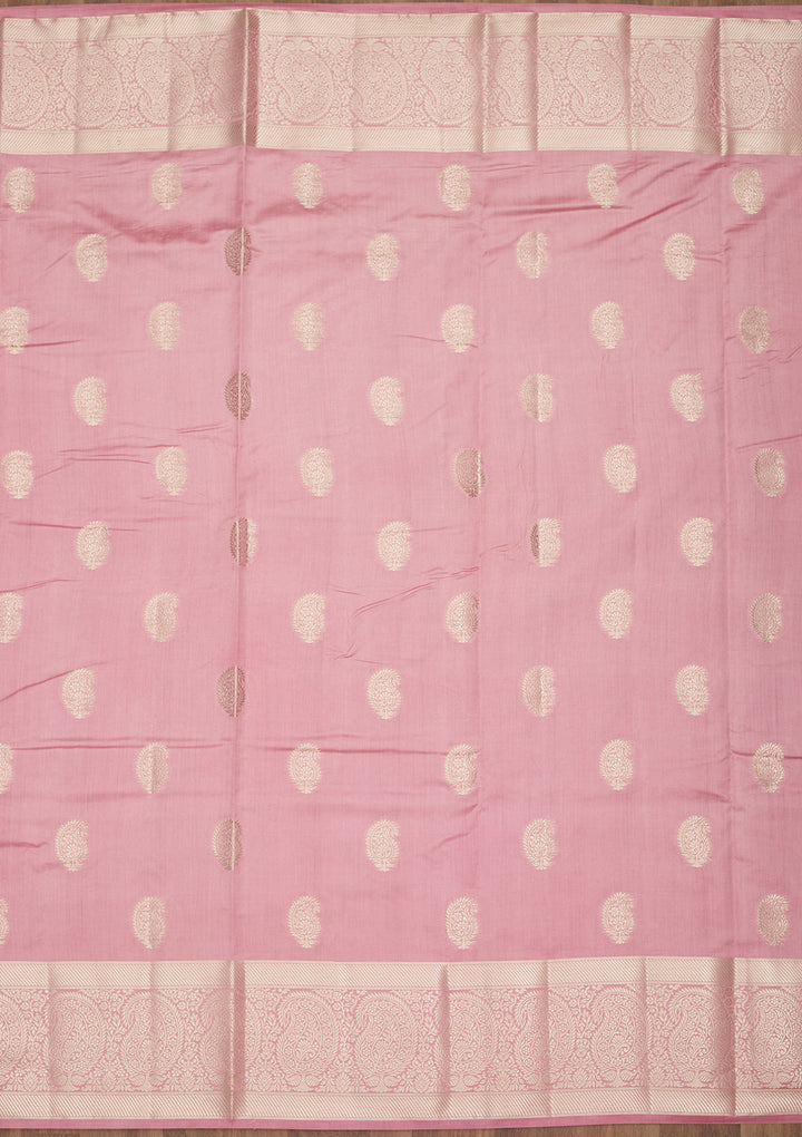 Onion Pink Silk Buti Zariwork Saree With Matching Blouse Piece