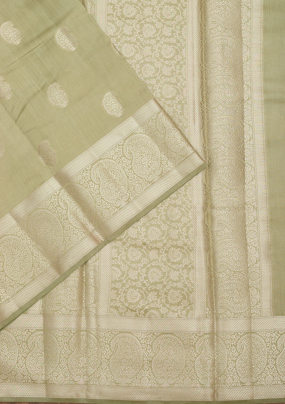 Pista Green Silk Buti Zariwork Saree With Matching Blouse Piece