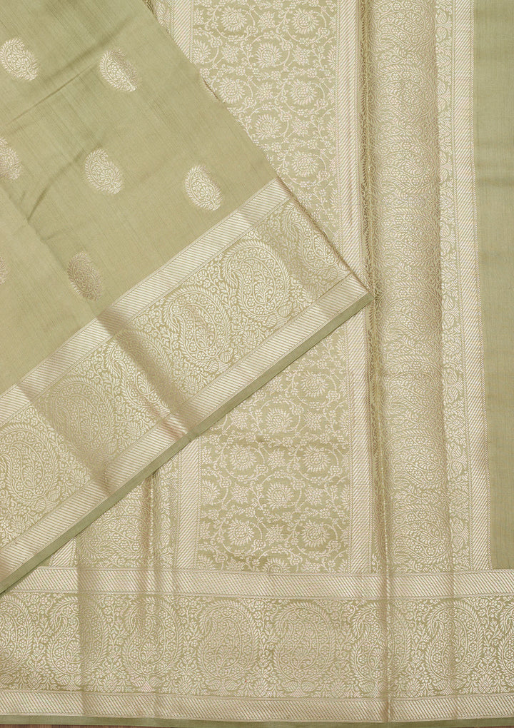 Pista Green Silk Buti Zariwork Saree With Matching Blouse Piece