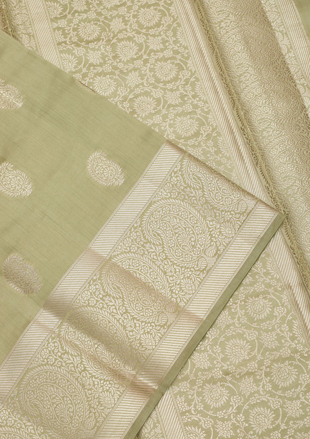 Pista Green Silk Buti Zariwork Saree With Matching Blouse Piece