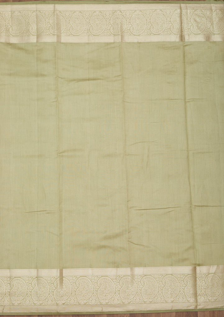 Pista Green Silk Buti Zariwork Saree With Matching Blouse Piece