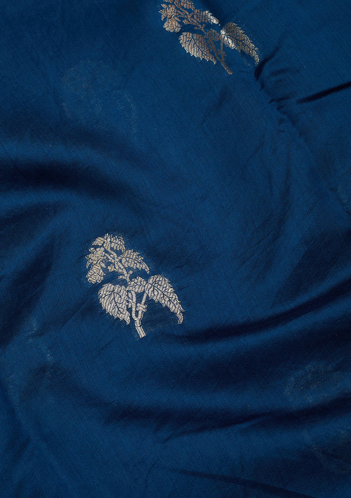 Peacock Blue Silk Buti Zariwork Saree With Matching Blouse Piece