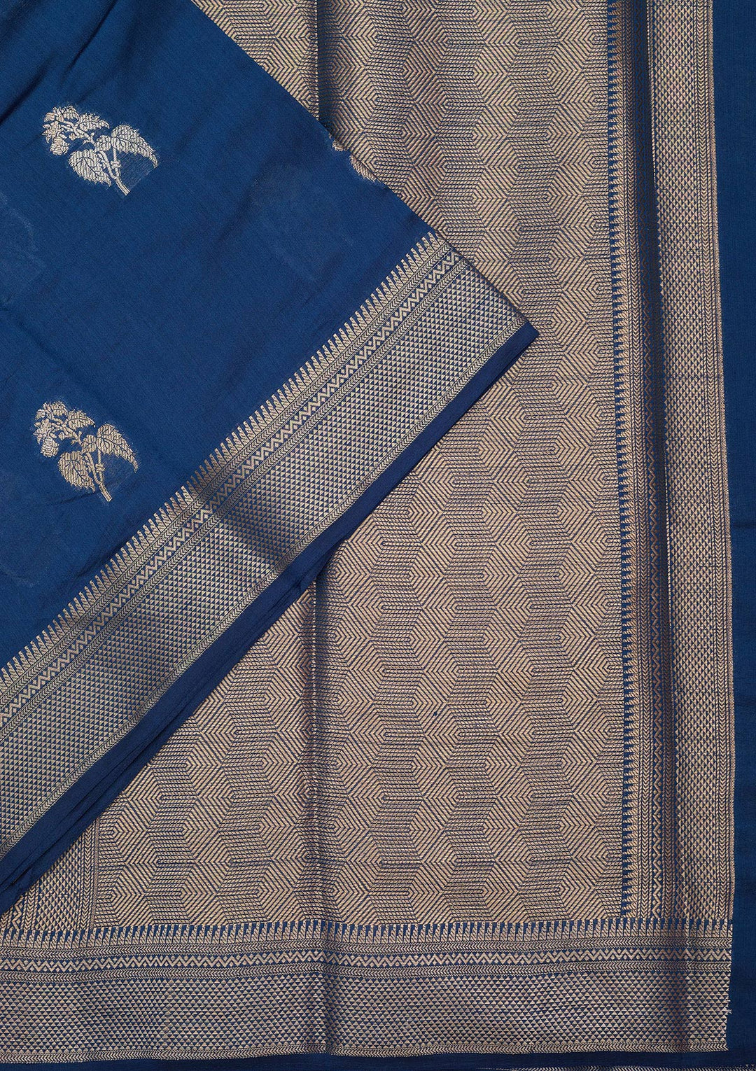 Peacock Blue Silk Buti Zariwork Saree With Matching Blouse Piece