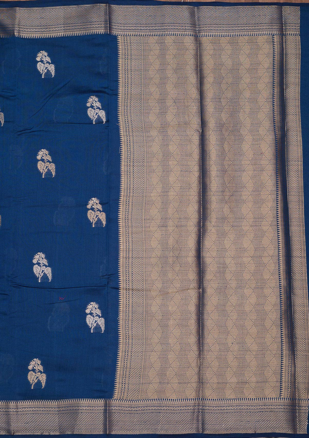 Peacock Blue Silk Buti Zariwork Saree With Matching Blouse Piece