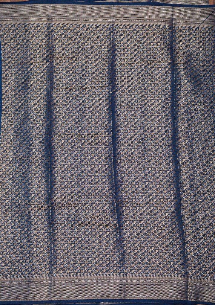 Peacock Blue Silk Buti Zariwork Saree With Matching Blouse Piece