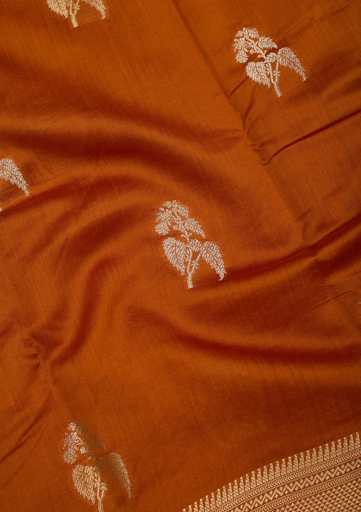 Rust Silk Buti Zariwork Saree With Matching Blouse Piece