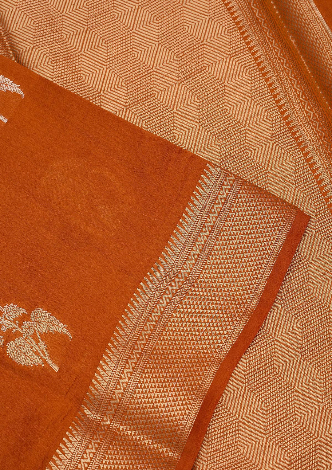 Rust Silk Buti Zariwork Saree With Matching Blouse Piece