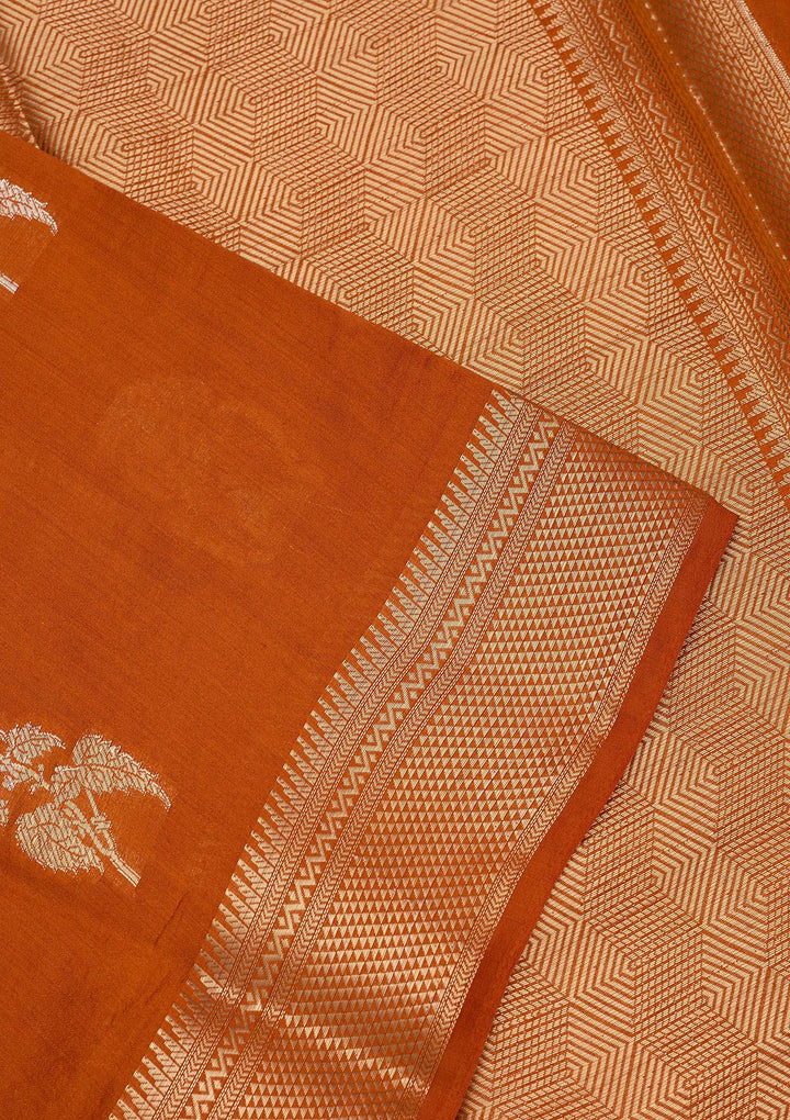 Rust Silk Buti Zariwork Saree With Matching Blouse Piece