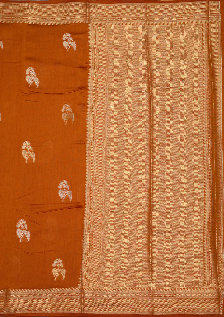 Rust Silk Buti Zariwork Saree With Matching Blouse Piece
