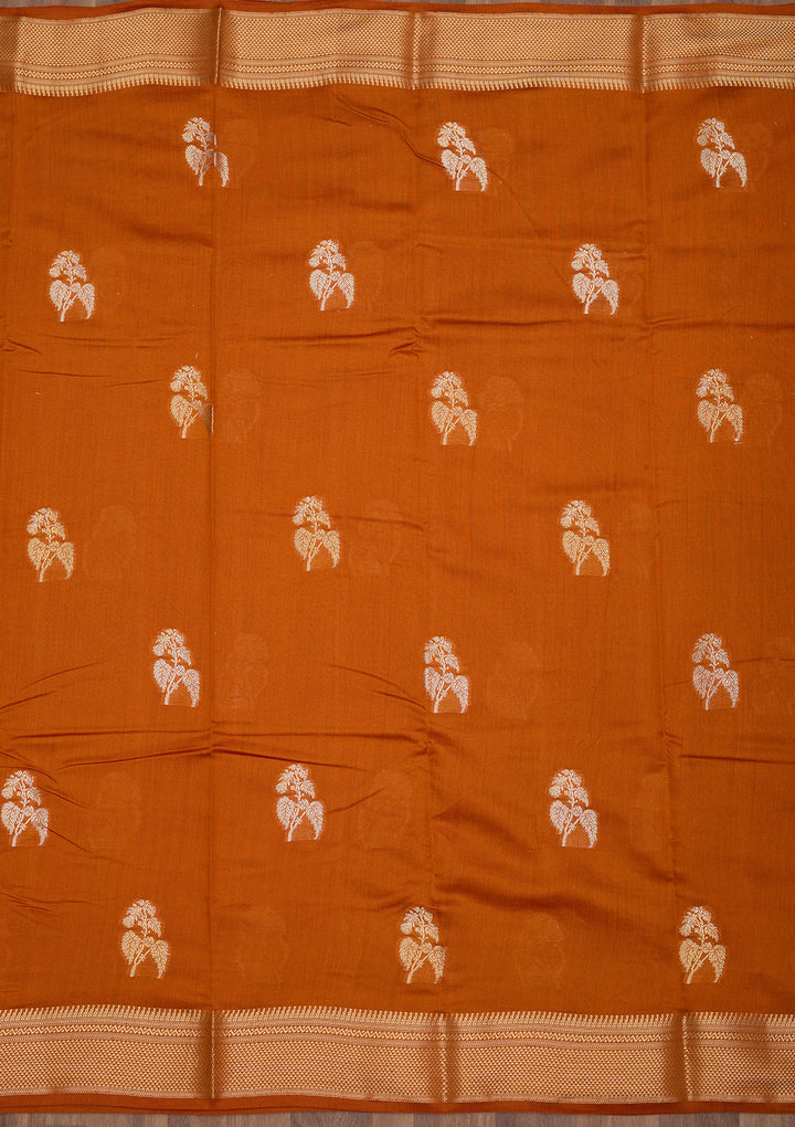Rust Silk Buti Zariwork Saree With Matching Blouse Piece