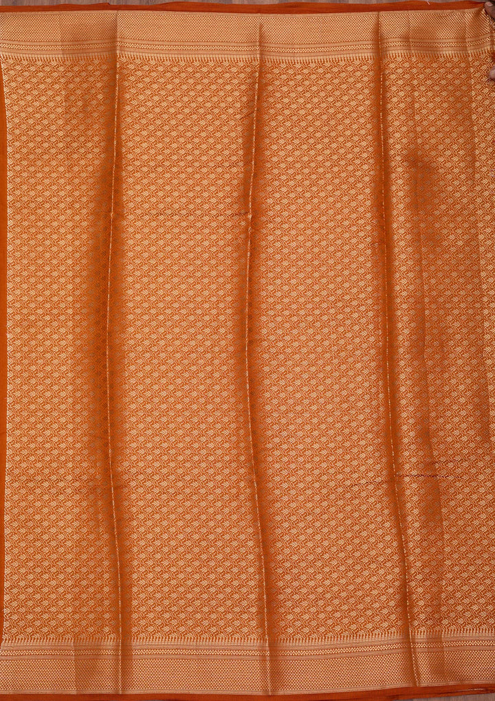 Rust Silk Buti Zariwork Saree With Matching Blouse Piece