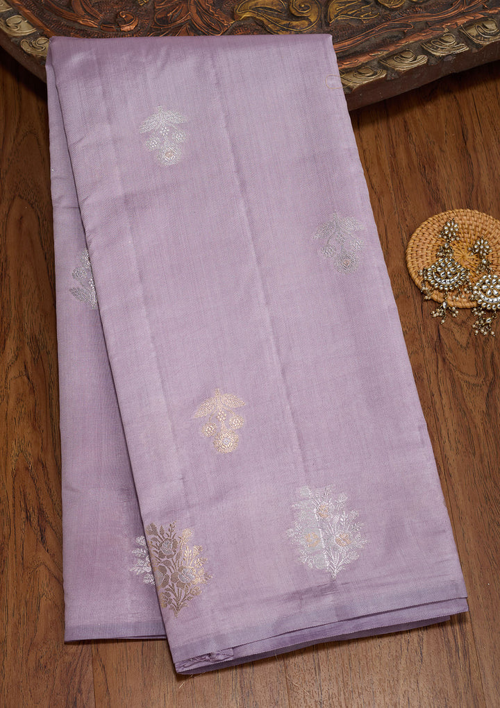 Lavender Silk Buti Silver Zariwork Saree With Matching Blouse Piece