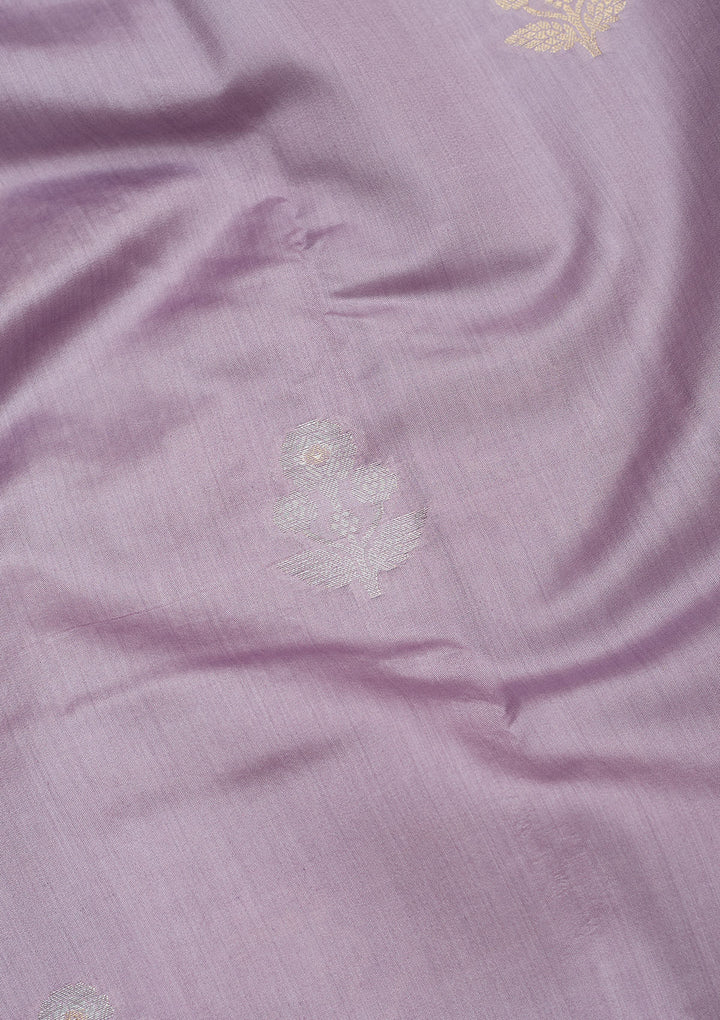 Lavender Silk Buti Silver Zariwork Saree With Matching Blouse Piece