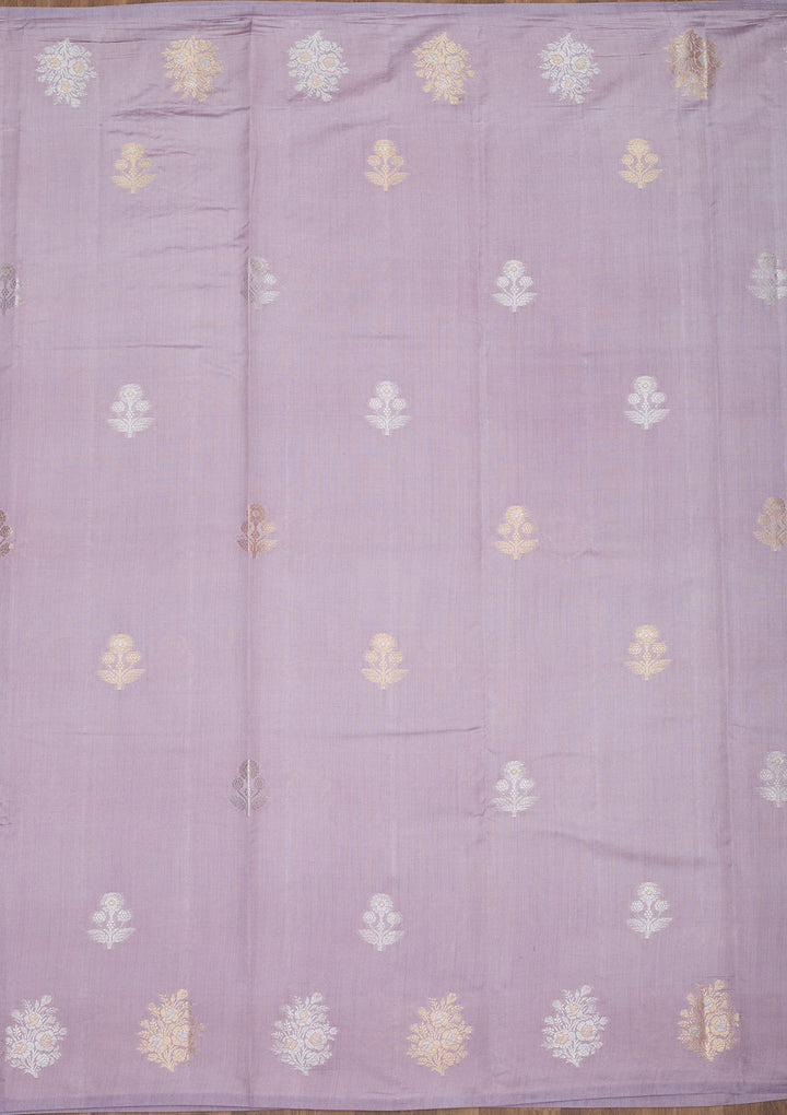 Lavender Silk Buti Silver Zariwork Saree With Matching Blouse Piece
