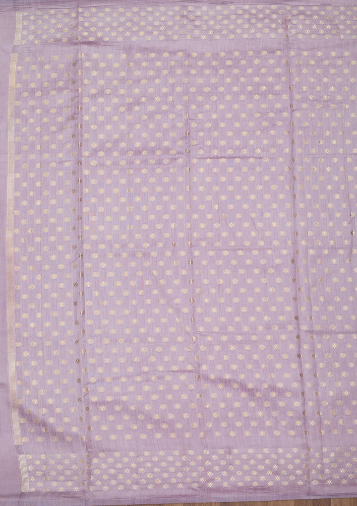 Lavender Silk Buti Silver Zariwork Saree With Matching Blouse Piece