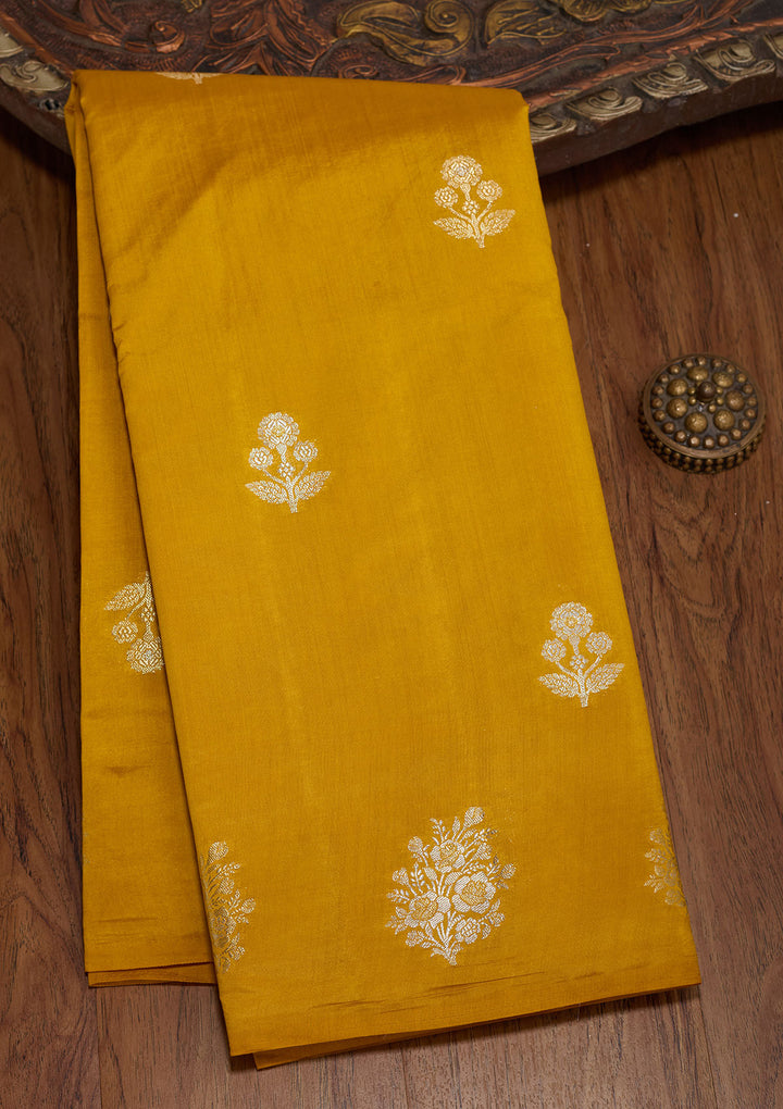 Mustard Silk Buti Silver Zariwork Saree With Matching Blouse Piece