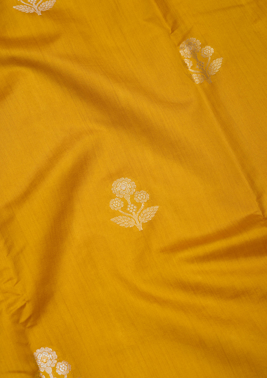 Mustard Silk Buti Silver Zariwork Saree With Matching Blouse Piece