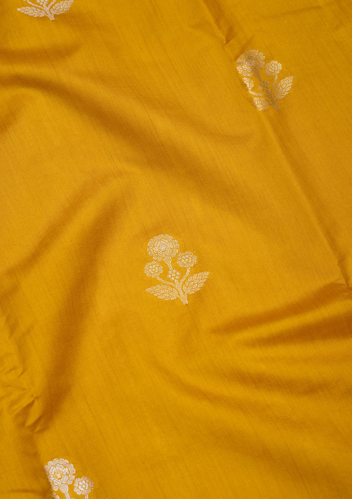 Mustard Silk Buti Silver Zariwork Saree With Matching Blouse Piece