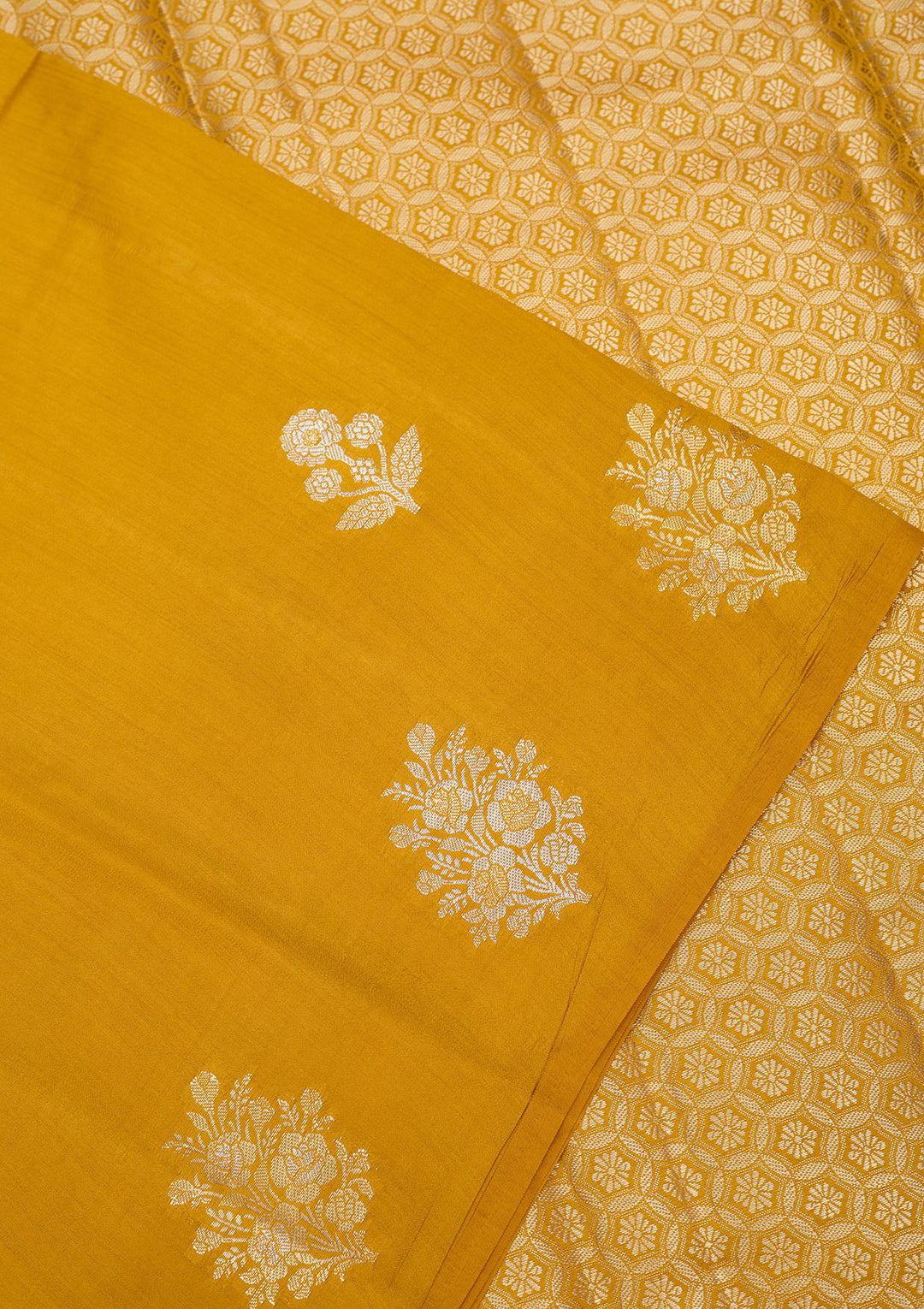 Mustard Silk Buti Silver Zariwork Saree With Matching Blouse Piece
