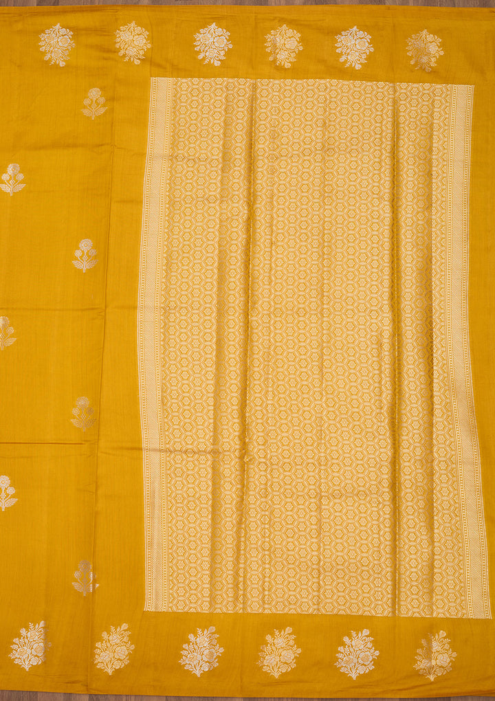 Mustard Silk Buti Silver Zariwork Saree With Matching Blouse Piece