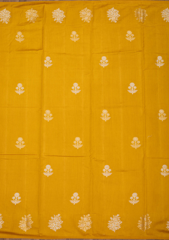 Mustard Silk Buti Silver Zariwork Saree With Matching Blouse Piece