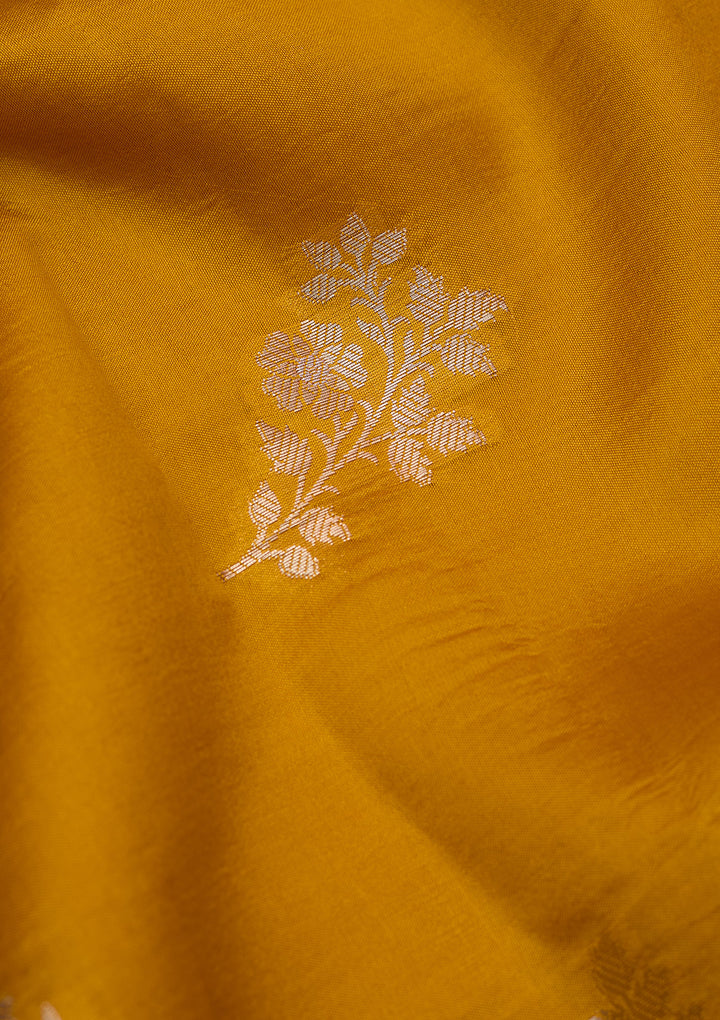 Mustard Silk Buti Gold Zariwork Saree With Matching Blouse Piece