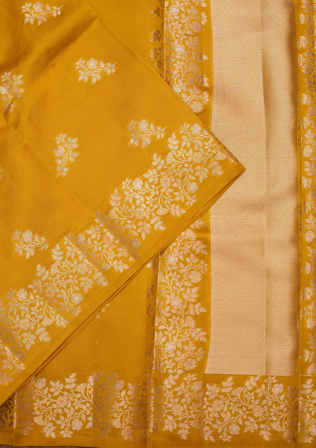 Mustard Silk Buti Gold Zariwork Saree With Matching Blouse Piece