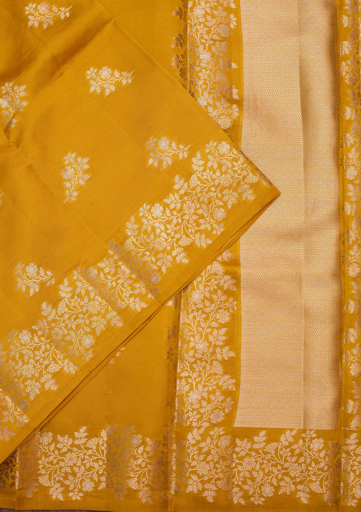 Mustard Silk Buti Gold Zariwork Saree With Matching Blouse Piece