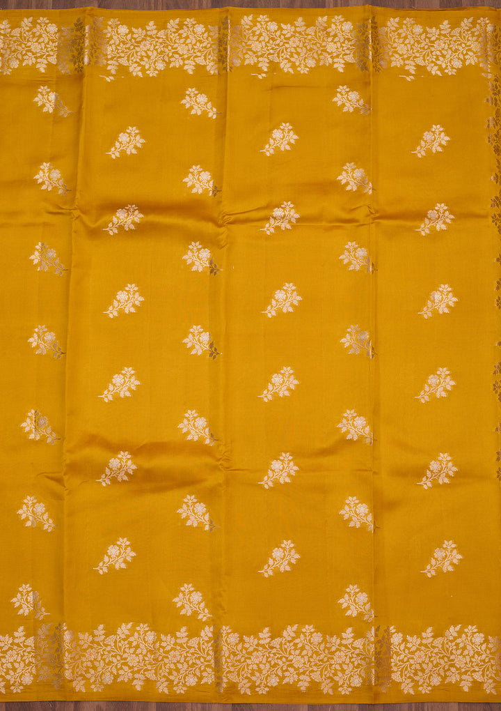 Mustard Silk Buti Gold Zariwork Saree With Matching Blouse Piece
