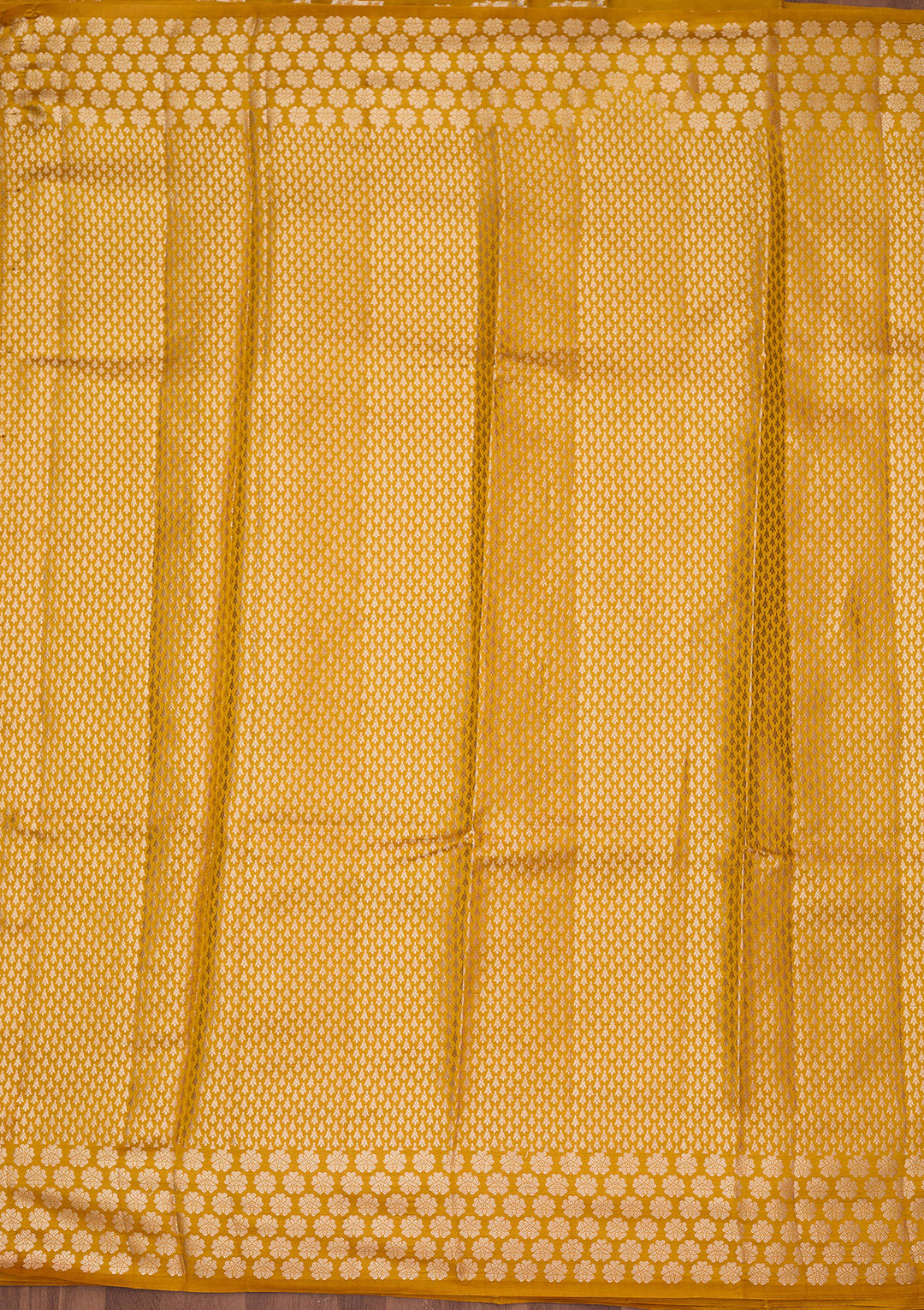 Mustard Silk Buti Gold Zariwork Saree With Matching Blouse Piece