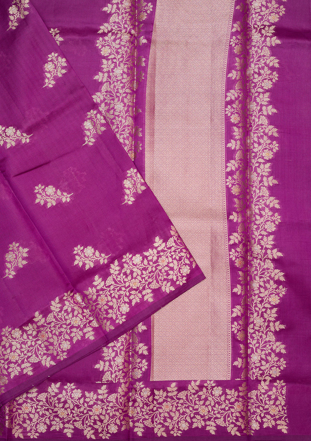 Purple Silk Buti Gold Zariwork Saree With Matching Blouse Piece