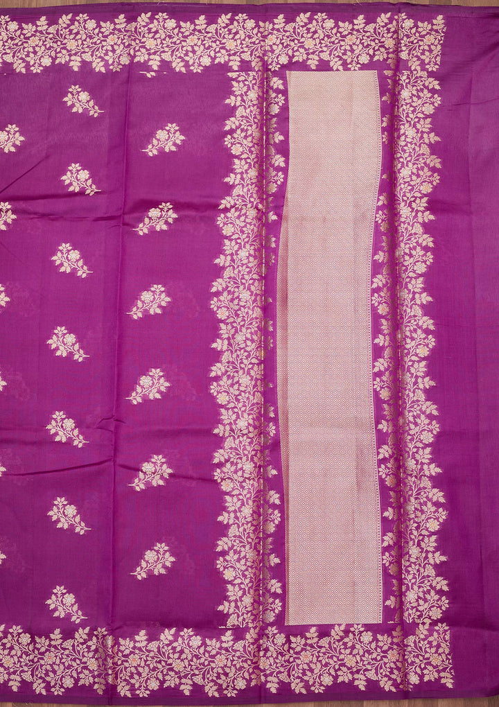 Purple Silk Buti Gold Zariwork Saree With Matching Blouse Piece