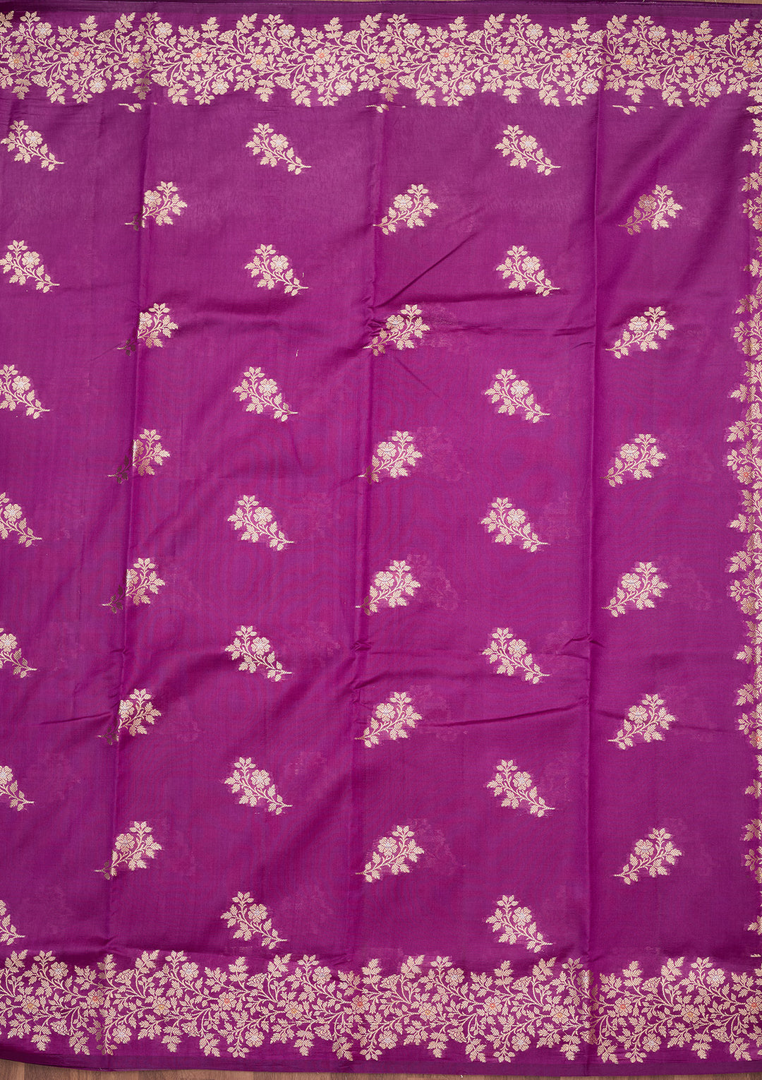 Purple Silk Buti Gold Zariwork Saree With Matching Blouse Piece