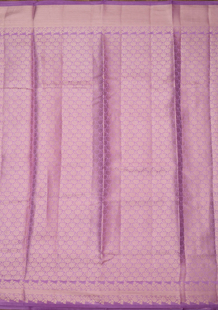 Lavender Silk Buti Gold Zariwork Saree With Matching Blouse Piece