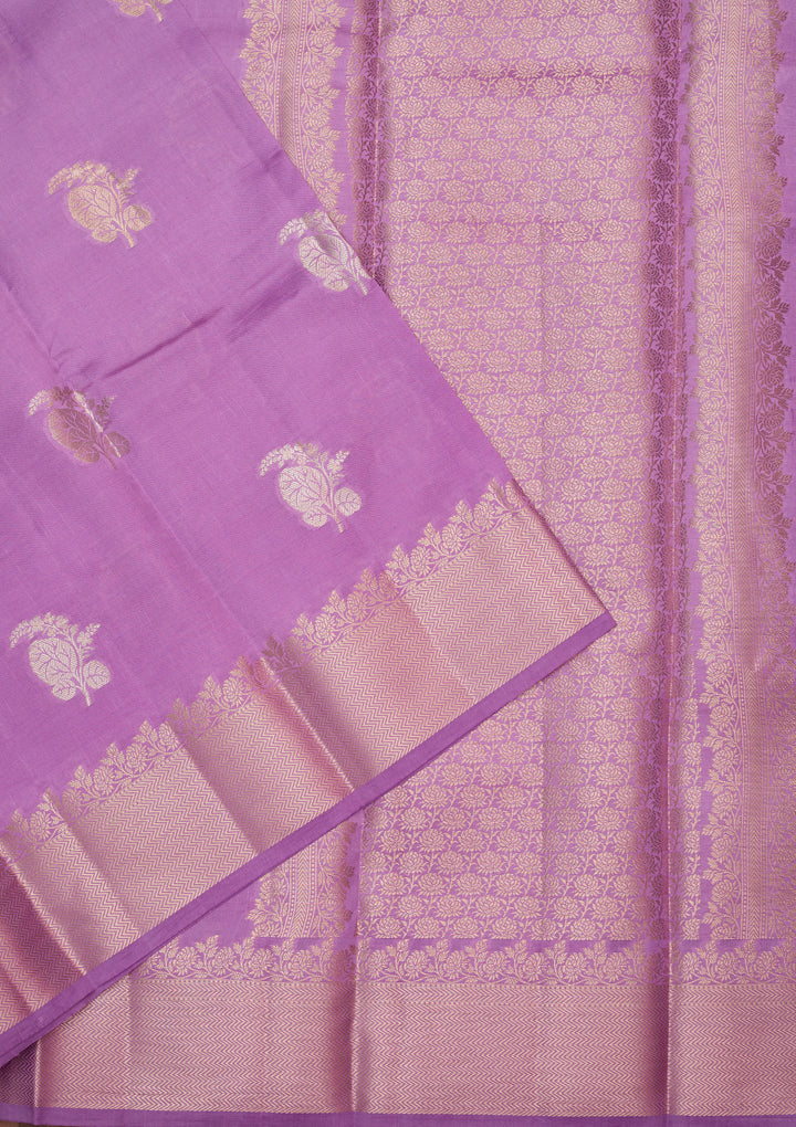 Lavender Silk Buti Gold Zariwork Saree With Matching Blouse Piece