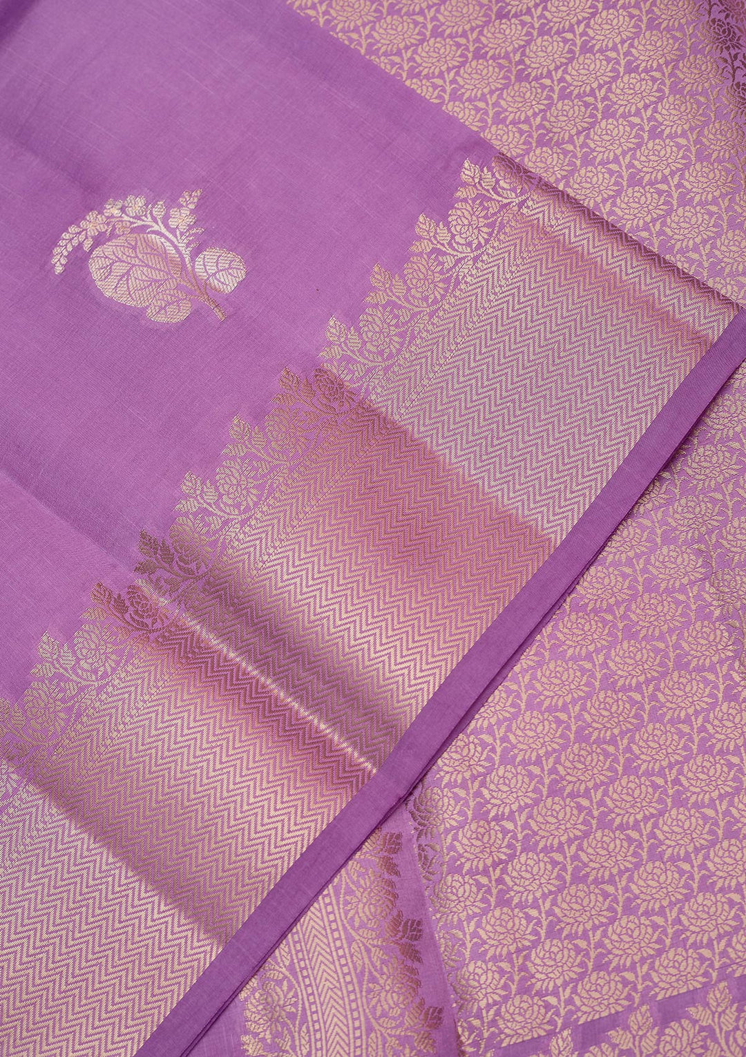 Lavender Silk Buti Gold Zariwork Saree With Matching Blouse Piece