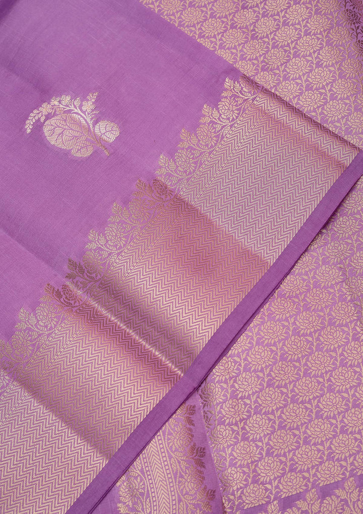 Lavender Silk Buti Gold Zariwork Saree With Matching Blouse Piece