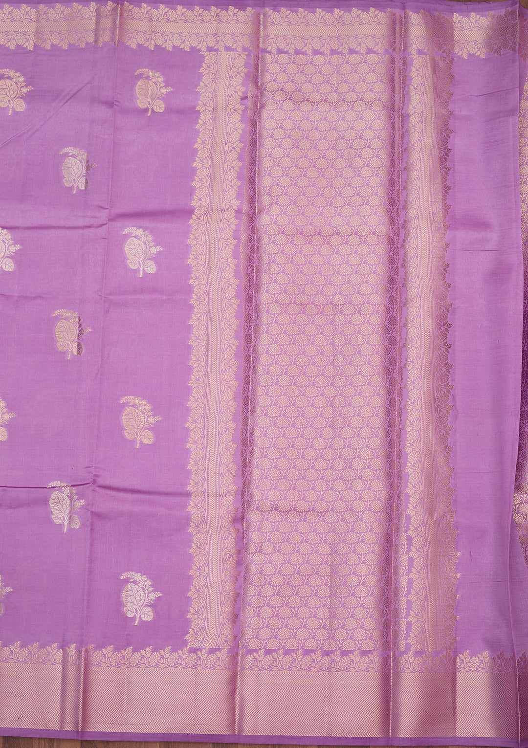 Lavender Silk Buti Gold Zariwork Saree With Matching Blouse Piece