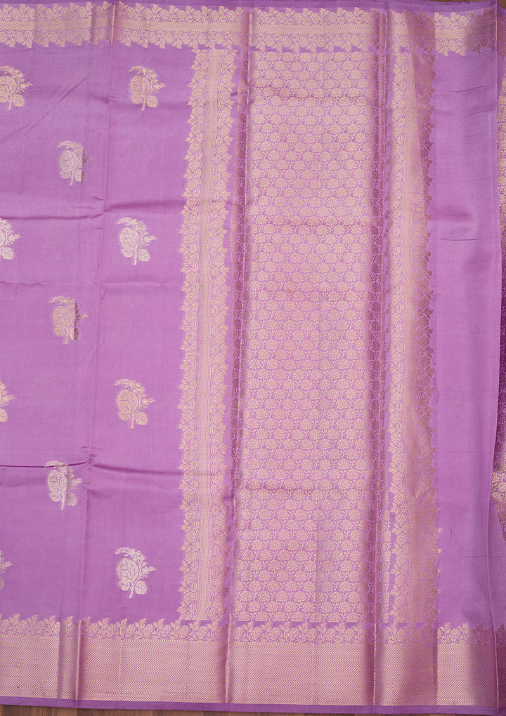 Lavender Silk Buti Gold Zariwork Saree With Matching Blouse Piece
