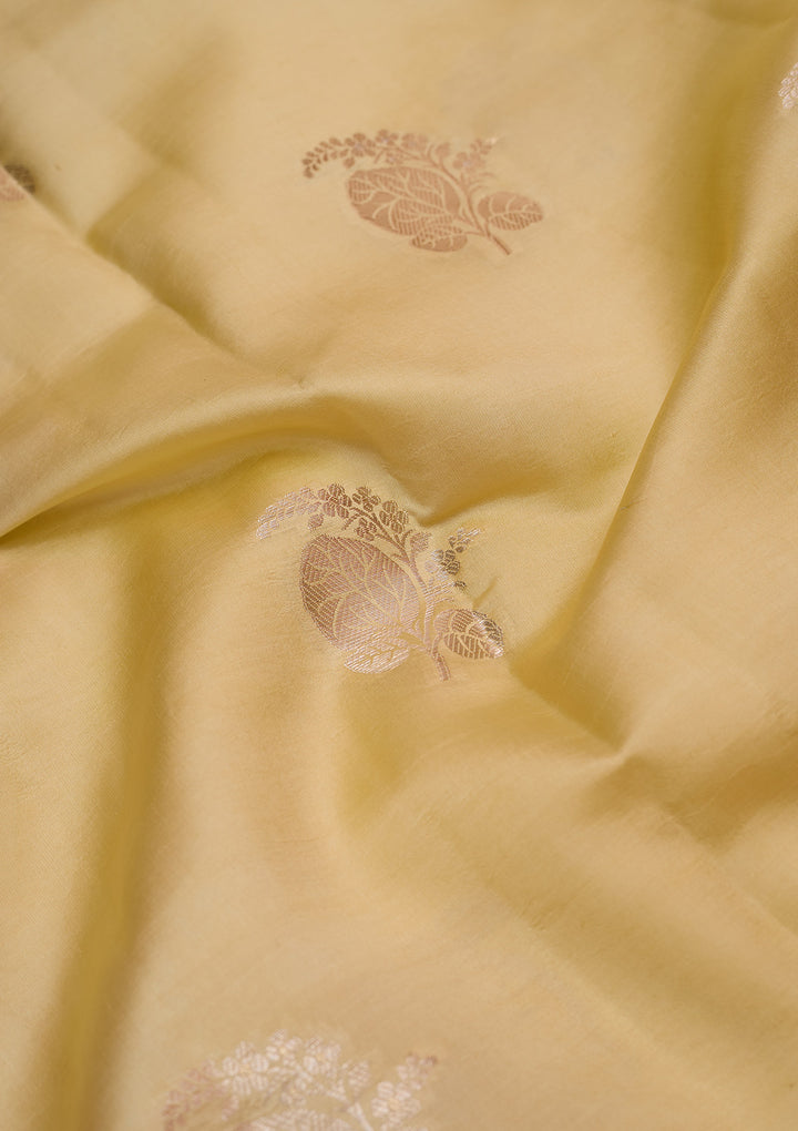 Lemon Yellow Silk Buti Gold Zariwork Saree With Matching Blouse Piece