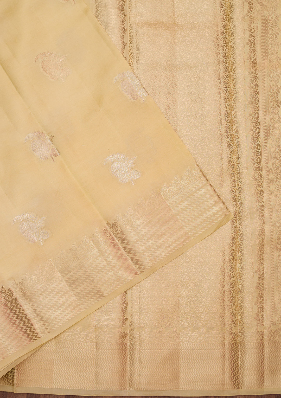 Lemon Yellow Silk Buti Gold Zariwork Saree With Matching Blouse Piece