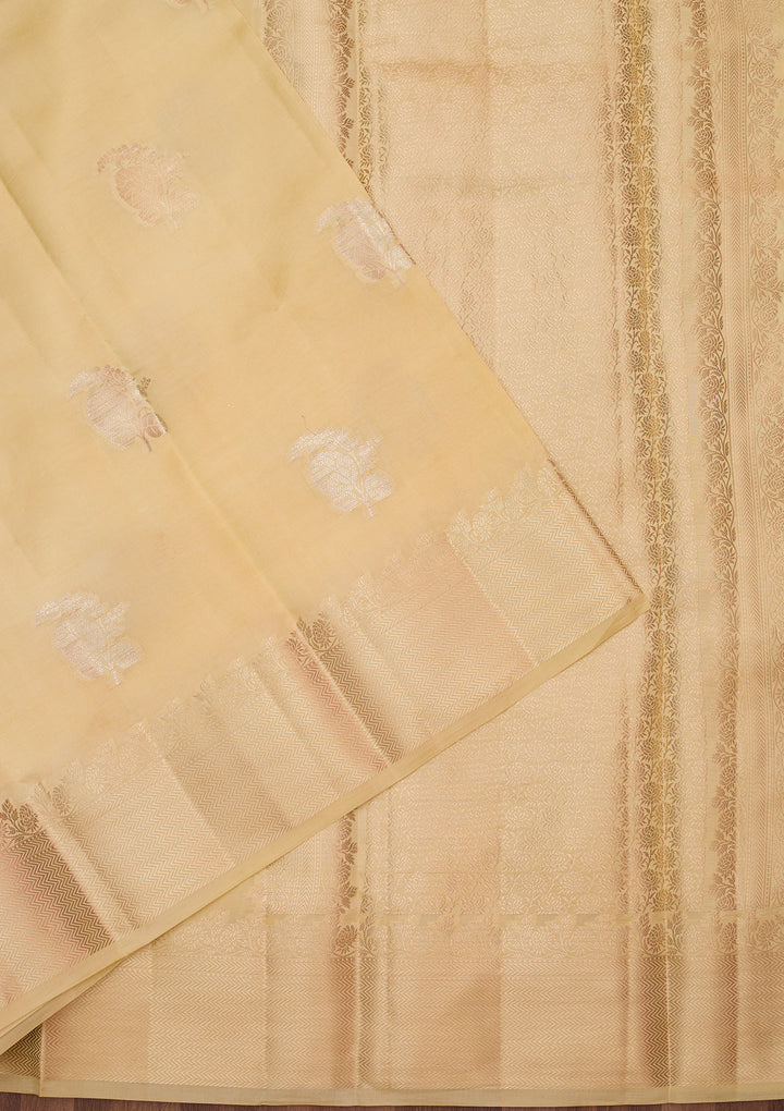 Lemon Yellow Silk Buti Gold Zariwork Saree With Matching Blouse Piece