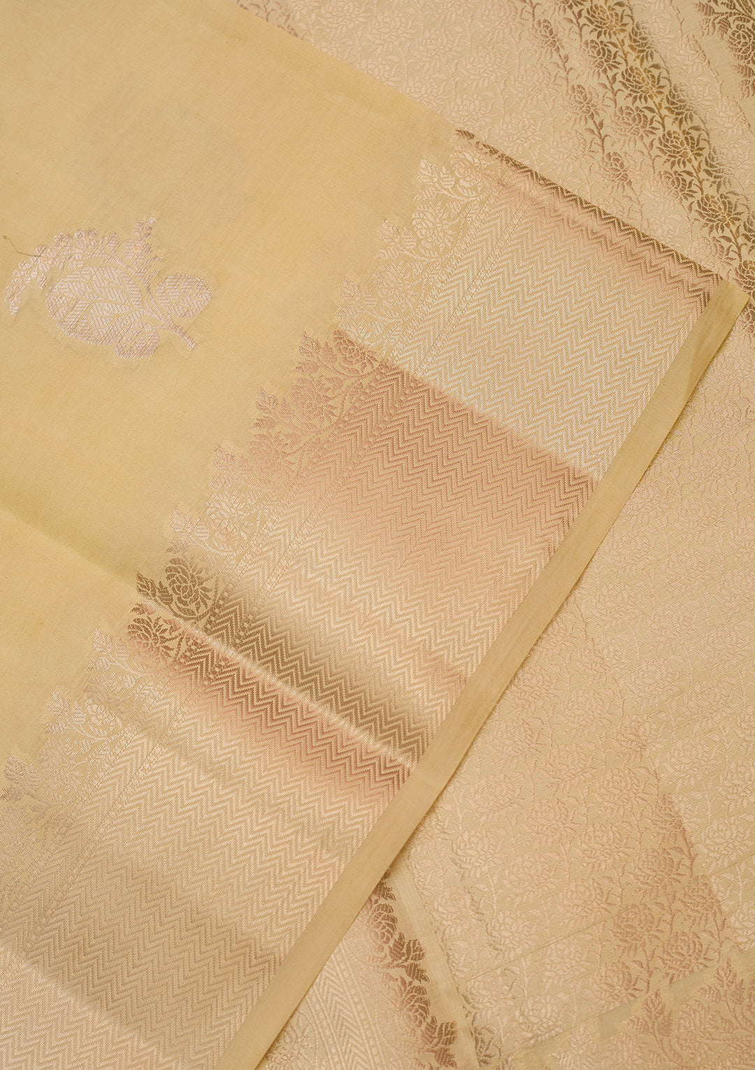 Lemon Yellow Silk Buti Gold Zariwork Saree With Matching Blouse Piece