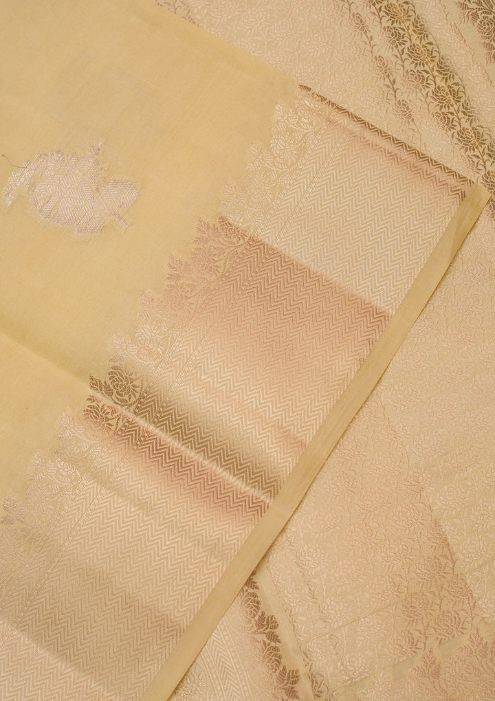 Lemon Yellow Silk Buti Gold Zariwork Saree With Matching Blouse Piece