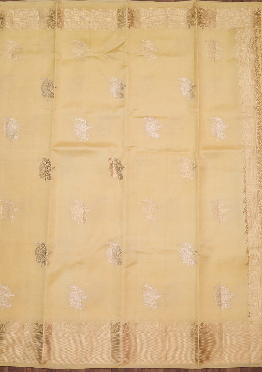 Lemon Yellow Silk Buti Gold Zariwork Saree With Matching Blouse Piece
