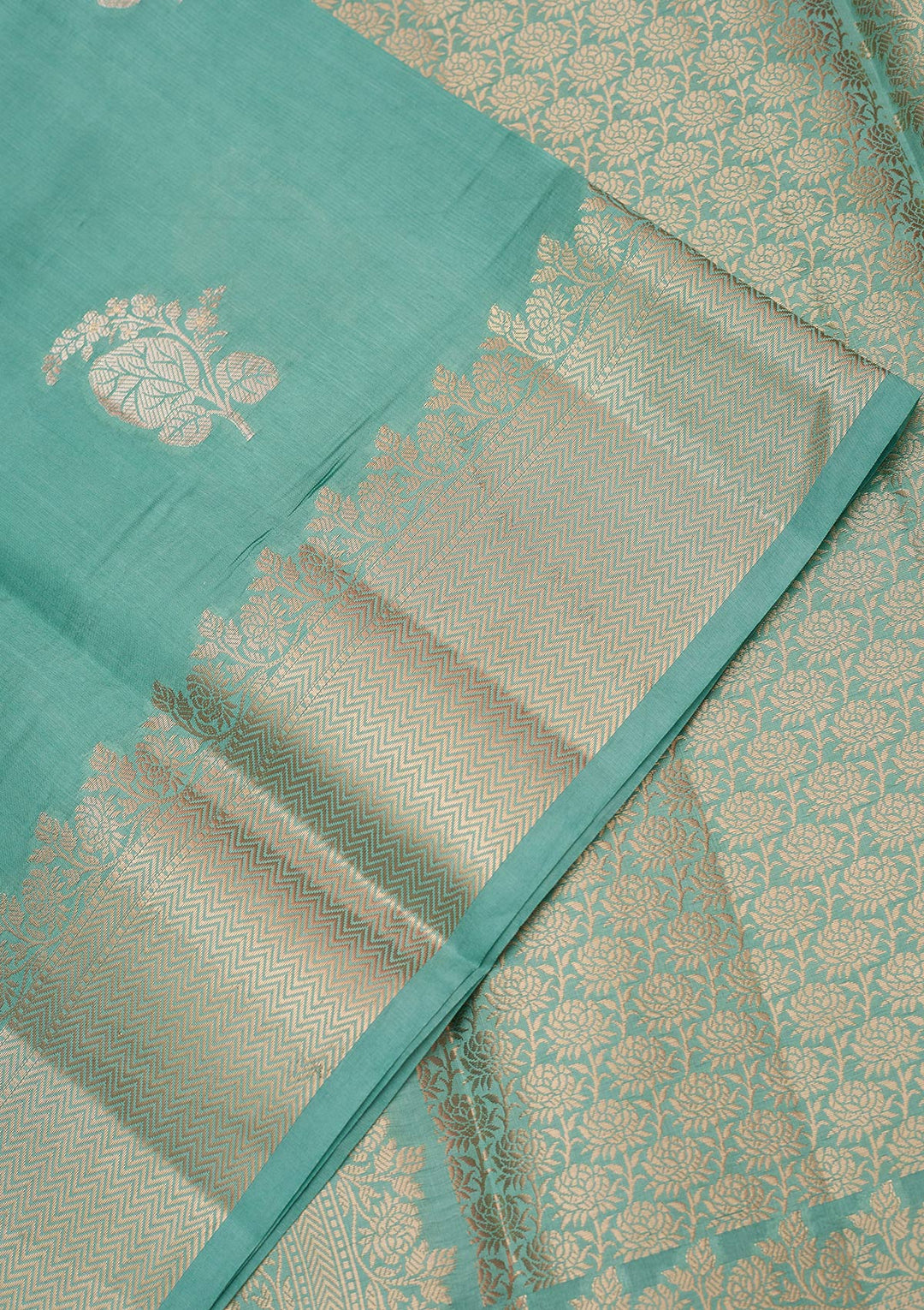 Sky Blue Silk Buti Gold Zariwork Saree With Matching Blouse Piece